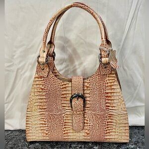 Charlie Lapson Leather Crocodile Pattern Shoulder Bag Satchel 10x14x4.5